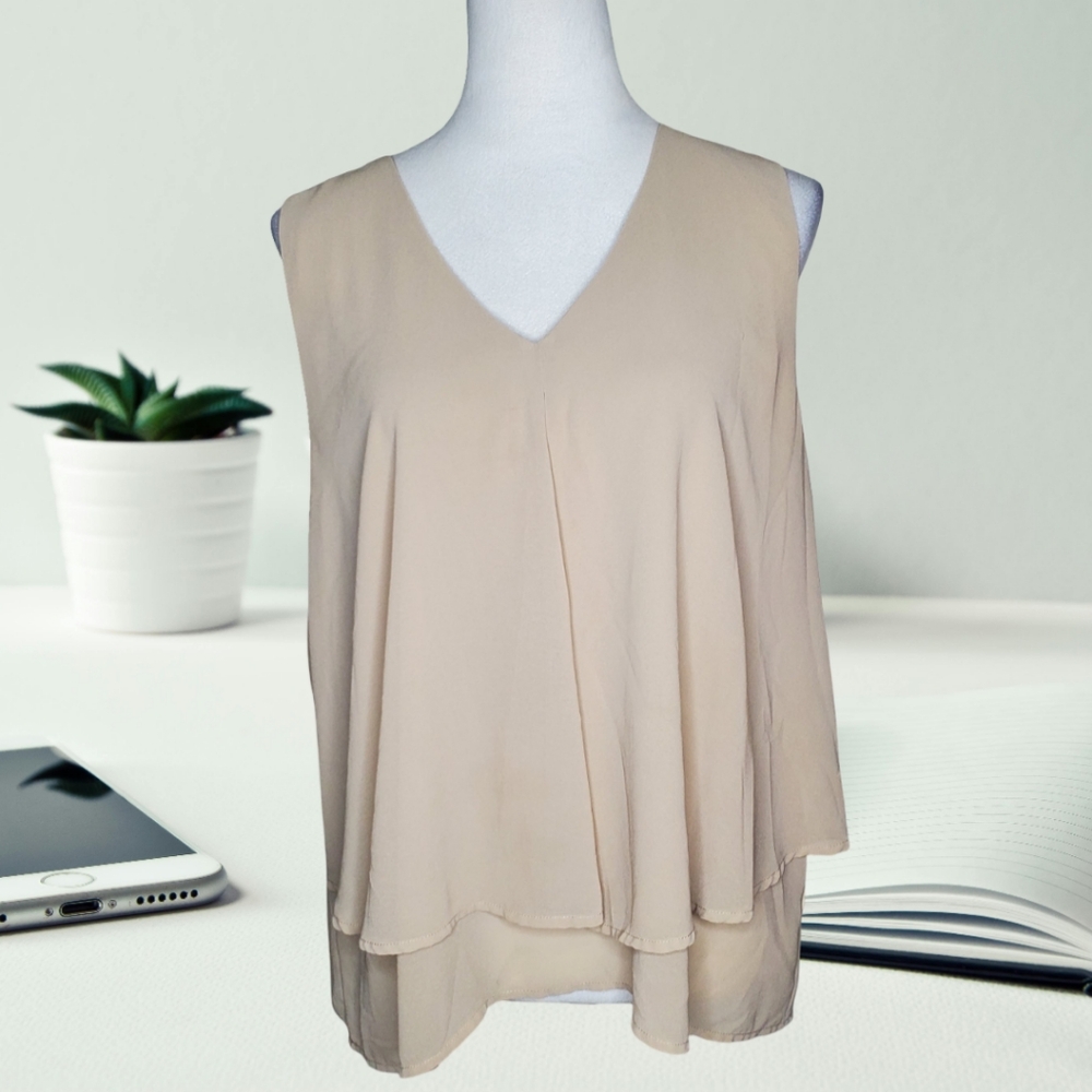 CLEO Apparel Plus Size Neutral Sleeveless Flowy Top